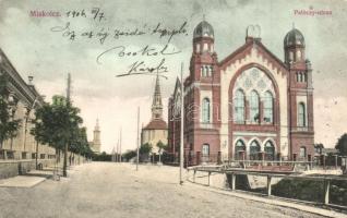 1906 Miskolc, Palóczy utca a zsinagógával / street view with synagogue