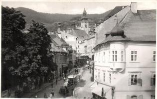 Selmecbánya, Schemnitz, Banska Stiavnica; utcakép templomokkal, autóbusz, gyógyszertár, szálloda, üzletek / street view with churches, shops, pharmacy, hotel and autobus. Foto akad. maliar S. Protopopov photo