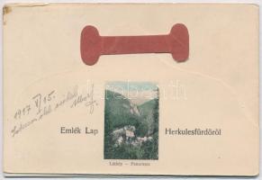 1917 Herkulesfürdő, Baile Herculane; Emléklap. 5 részes leporellolap / leporellocard with 5 tiles (hajtásnál szakadt / bent til broken)