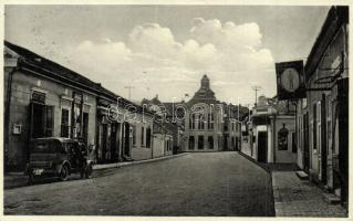 Fülek, Filakovo; utcakép, Kramer és Czana üzlete, autó / street view with shops and automobile 1938 Losonc visszatért So. Stpl