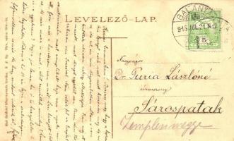 1915 Galánta, Fő utca, templom, Takarékpénztár. Első Galántai Könyvnyomda kiadása / main street with...