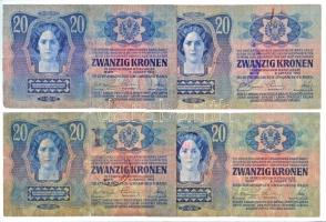 1913. 20K (4xklf) nehezen olvasható felülbélyegzésekkel T:III,III- kis szakadás, fo. / Hungary 1913....