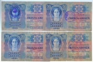 1913. 20K (4xklf) nehezen olvasható, cirill betűs felülbélyegzésekkel T:III,III- szakadás / Hungary ...