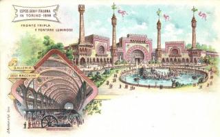 1898 Torino, Turin; Espos. Gen-le Italiana, Fronte Tripla e Fontane Luminose, Galleria delle Macchine / Expo advertisement card. B. Marchisio Art Nouveau litho (fa)