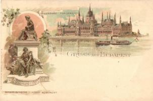 Budapest, Országház, Arany János szobor. Müller & Trüb No. 6. Art Nouveau litho