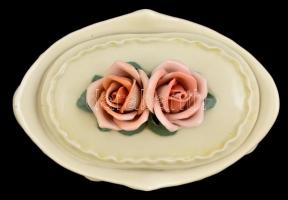 Ens rózsás bonbonier, kézzel festett, jelzett, hibátlan, 17x11x8 cm