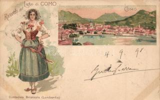 1898 Lago di Como, Contadina Brianzola (Lombardia) / folklore. A. Guarneri litho (fa)