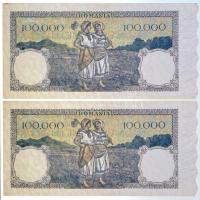 Románia 1945. 100.000L (2x) sorszámkövetők T:I,I- / Romania 1945. 100.000 Lei (2x) sequential serial...