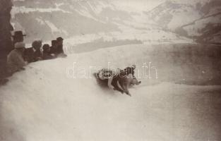 ~1910 Kitzbühel, Bobszán verseny / Bob sleigh race. Jos. Herold photo