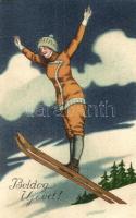 Winter sport. Ski jumping lady. Special SB 6269. litho (wet corner)