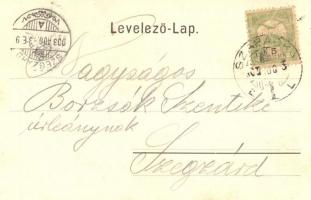 1903 Az első kirándulás emlékére! Kerékpáros pár / Cyclist couple with bicycle. Romantic art postcar...