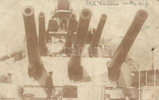 1917 SMS Viribus Unitis az Osztrák-Magyar Haditengerészet Tegetthoff-osztályú csatahajója, fedélzeti ágyúk / K.u.K. Kriegsmarine. deck guns of SMS Viribus Unitis. photo (EK)