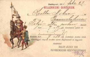 1901 Milleniumi Banderium. Rigler József Ede papírneműgyár részvénytársaság reklámlapja / Hungarian paper shop advertisement card. litho