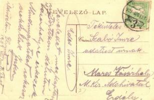 1909 Vihar az alagútban. Bizarr optikai illúziós művészlap koponyával / Optical illusion art postcar...