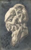 1909 Un faune. Erotikus optikai illúziós képeslap meztelen nőkkel / Optical Illusion art postcard with erotic nude ladies. P.F.B. 219. (Rb)