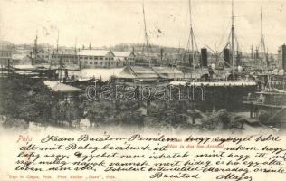 1901 Pola, K.u.K. Kriegsmarine, SMS Pelikan minelayer, SMS Kronprinz Erzherzog Rudolf pre-dreadnought battleship. M. Clapis. Phot. Atelier Flora
