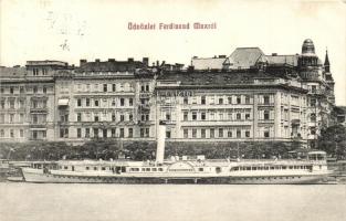 1912 A DDSG Ferdinand Max lapátkerekes gőzhajó Budapesten a Bristol szálló előtt / Hungarian steamship in Budapest in front of Hotel Bristol