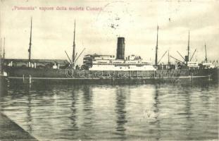 1908 Pannónia kivándorlási hajó a fiume-i kikötőben / Pannonia vapore della societa Cunard / Emigration ship Cunard Line SS Pannonia in Fiume
