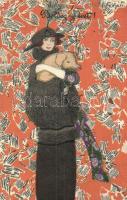 1918 Boldog Új évet! / New Year greeting art postcard. B.K.W.I. 3090-5. s: Mela Koehler