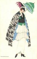 Lady with umbrella art postcard. B.K.W.I. 188-4. s: Mela Koehler