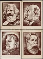 A kommunizmus atyjai: Marx Károly, Lenin, Engels Frigyes és Sztálin József / The fathers of communism: Karl Marx, Lenin, Stalin and Friedrich Engels - 4 postcards