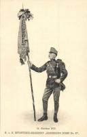 1913 Cs. és kir. 37. József főherceg gyalogezred katonája teljes felszerelésben csapatzászlóval Fideliter et constanter / K.u.K. Infanterie-Regiment Erzherzog Josef Nr. 37 / K.u.k. 37th infantry regiments soldier