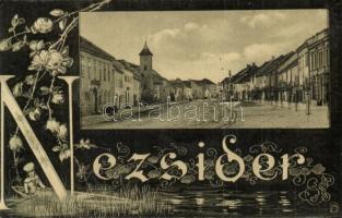 Nezsider, Neusiedl am See; utcakép. Szecessziós keret, kiadja Horváth J. / street view. Art Nouveau, floral frame (r)