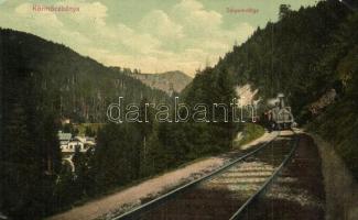 1911 Körmöcbánya, Kremnitz, Kremnica; Zólyom-völgyi vasútvonal és gőzmozdony / locomotive (r)