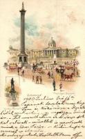1900 London, Trafalgar Square, Gordon Memorial. Raphael Tuck & Sons View Postcard No. 11. litho