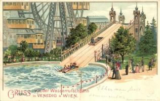 1899 Vienna, Wien; Venedig, Wasserrutschbahn / amusement park with waterslide. Kosmos Kunstanstalt Budapest litho (crease)