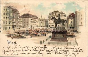 1900 Vienna, Wien; Am Hof / market square with monument. Kunstanstalt J. Miesler litho (EK)