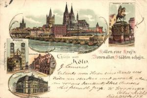 1896 (Vorläufer!) Köln, Cologne; Friedrich Wilhelm III., Gürzenich, Theater, St. Gereon / monument, theatre, church. F. Szesztokal Art Nouvau, floral, litho (EK)