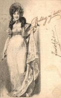 1900 Boldog új évet! Ferenczy és Társa / New Year greeting art postcard with lady (EK)