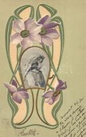 1905 Little girl. Art Nouveau, floral, Emb. litho