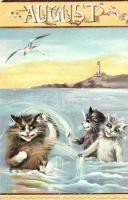 Macska-Naptár - 1900 előtti 12 darabos litho macskás művészlap sorozat a 12 évszakkal nagyon szép ál...