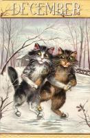 Macska-Naptár - 1900 előtti 12 darabos litho macskás művészlap sorozat a 12 évszakkal nagyon szép ál...