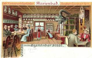 Marianske Lazne, Marienbad; Egerländers Stübl / Gaspar Otts Cafe Restaurant interior. Litho advertisement (small tear)