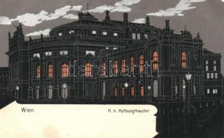 Wien, Vienna, Bécs; K.k. Hofburgtheater / theatre at night. Art Nouveau art postcard
