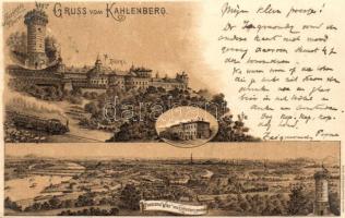 1901 Vienna, Wien XIX. Kahlenberg, Hotel, Aussichts Thurm, Bahnhof / hotel, lookout tower, railway station. Art Nouveau, litho