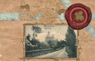 Essen, Hugenpoet, Kettwig / castle. Seal and acorns. Art Nouveau Emb. litho frame