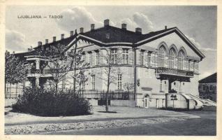 1932 Ljubljana, Laibach; Tabor Sokolski Dom / Sokol building in Tabor. Messcher van Wees advertisement on the backside
