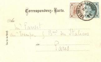 1898 Salzburg, Elektrischer Aufzug / electric elevator. Coat of arms, Art Nouveau, floral, litho