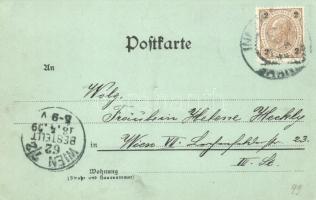 1899 Innsbruck at night. Hiker. Art Nouveau, floral, litho