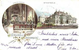 1896 (Vorläufer!) Innsbruck, Stadtsäle, Hofkirche / town hall, church interior. Art Nouveau, floral, litho