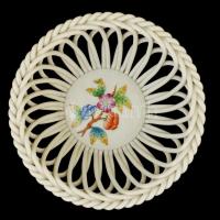 Herendi Viktória mintás fonott kosár, kézzel festett, jelzett, hibátlan, d: 11,5 cm