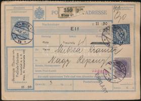 1917 Csomagszállító hátoldalán postai átadó vevénnyel / Parcel card