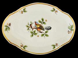 Hollóházi madaras mintás porcelán tálka, kézzel festett, jelzett, hibátlan, 18×12,5 cm