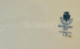 Hollóházi madaras mintás porcelán tálka, kézzel festett, jelzett, hibátlan, 18×12,5 cm