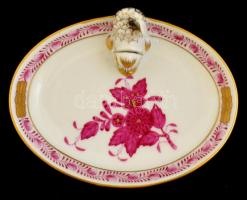 Herendi Apponyi mintás porcelán tálka koi hal figurával, kézzel festett, jelzett, hibátlan, 9,5×7 cm