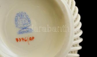 Herendi Apponyi mintás porcelán fonott kosárka, kézzel festett, jelzett, hibátlan, d: 10 cm